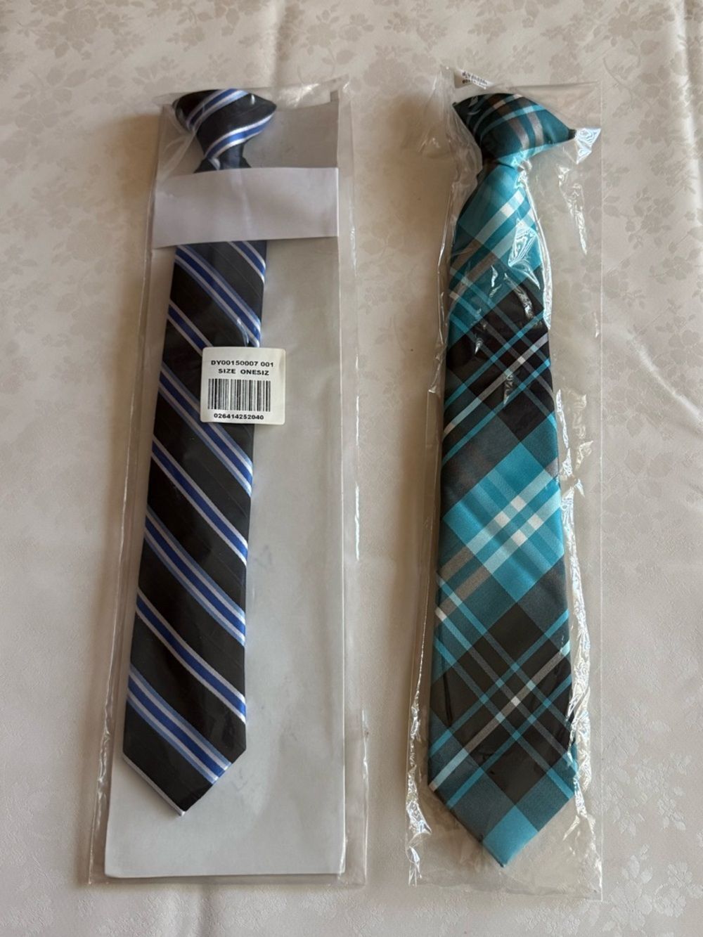 Set of Two NEW Big Boys Patterned Ties - Blue and Teal Plaid/Striped